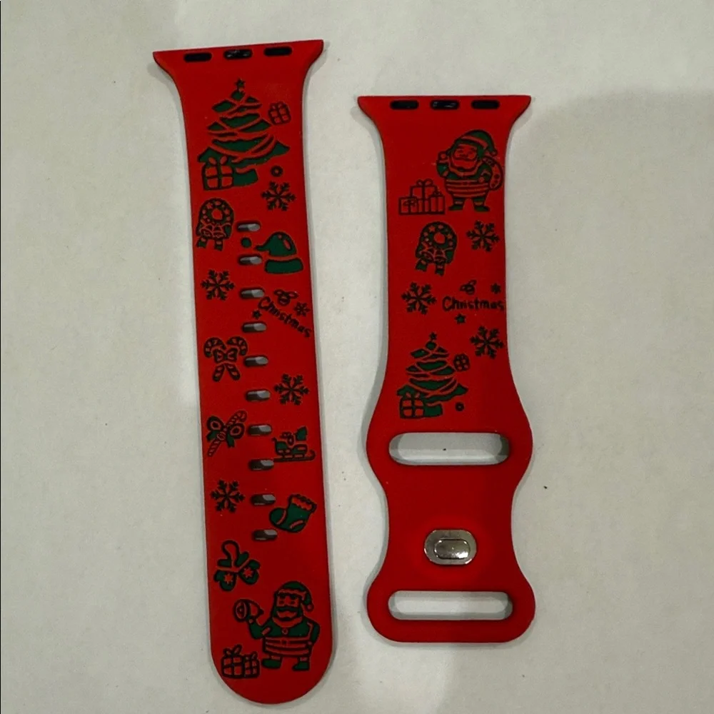 Festive Christmas Red and Green Engraved Silicone Smartwatch Band